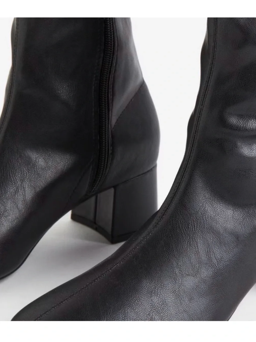 H&M Black Over-the-Knee Leather Boots with Block Heel